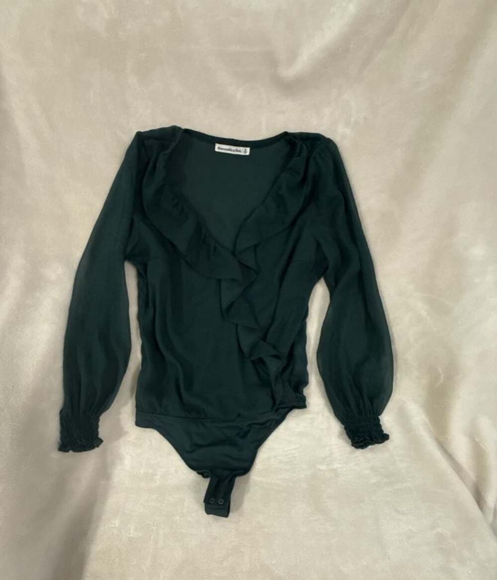 Abercrombie & Fitch Ruffle Bodysuit Size M Green Long Sleeve